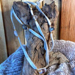 Gem and Beaded Leather Long Necklace